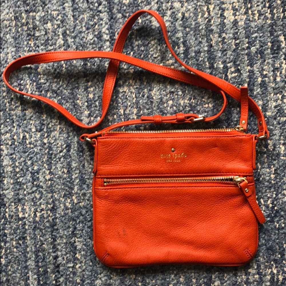Kate spade orange leather crossbody purse, zipper
